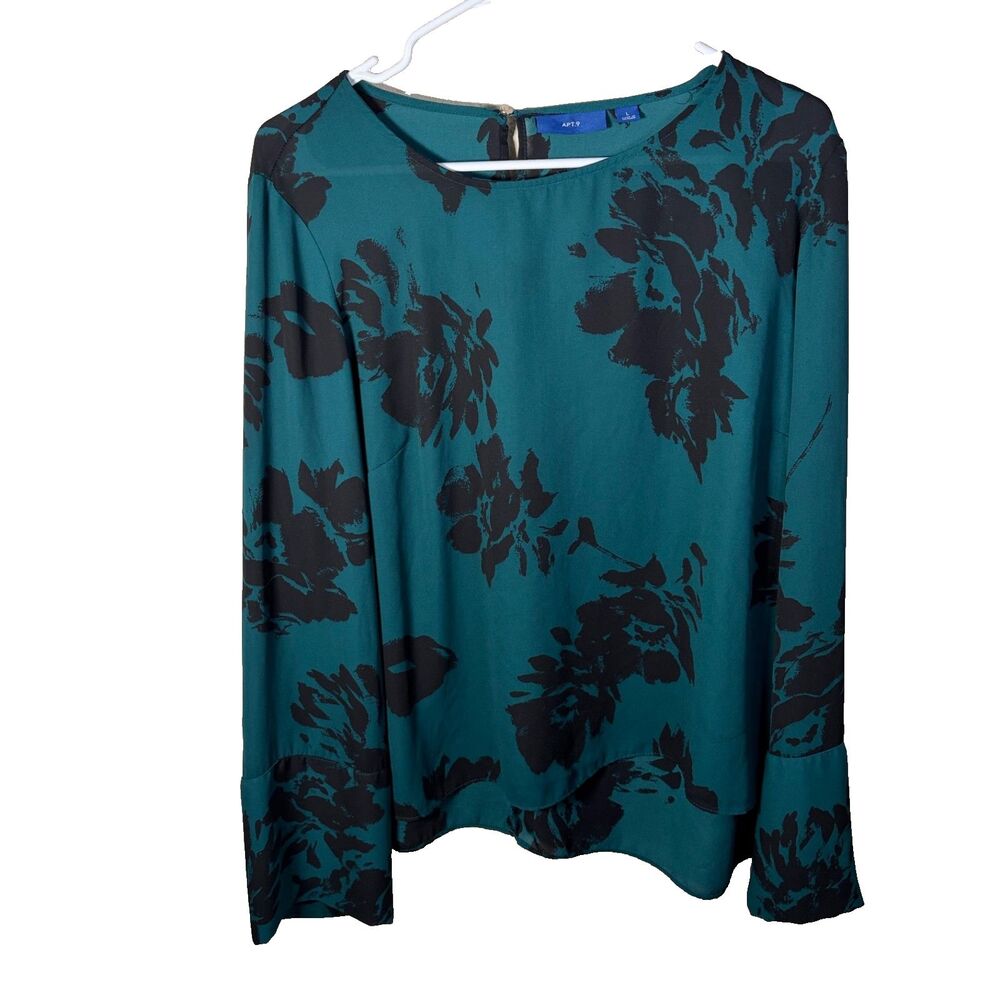 Apt 9 Blouse Women's Large Round Neck Floral Sheer Long Sleeve Shirt Top